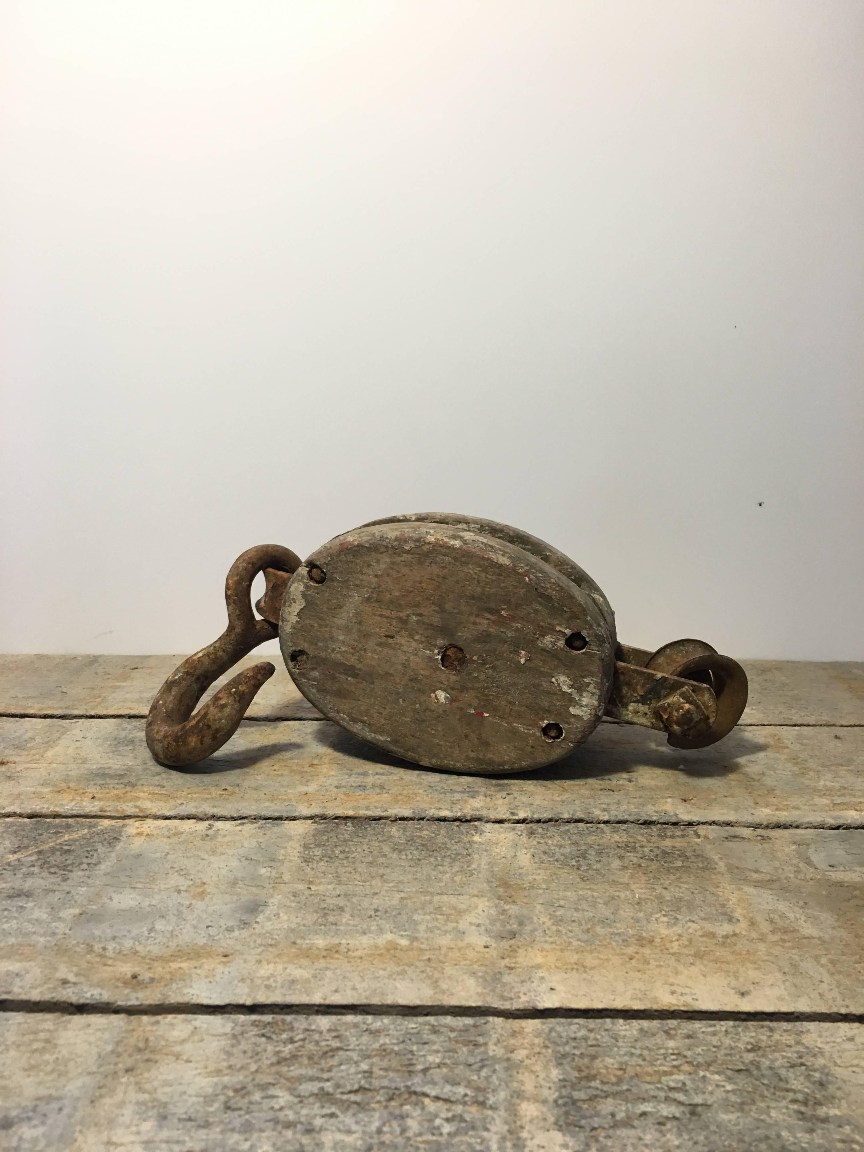 Vintage Wood Block Pulley with Hook For Sale at 1stDibs antique