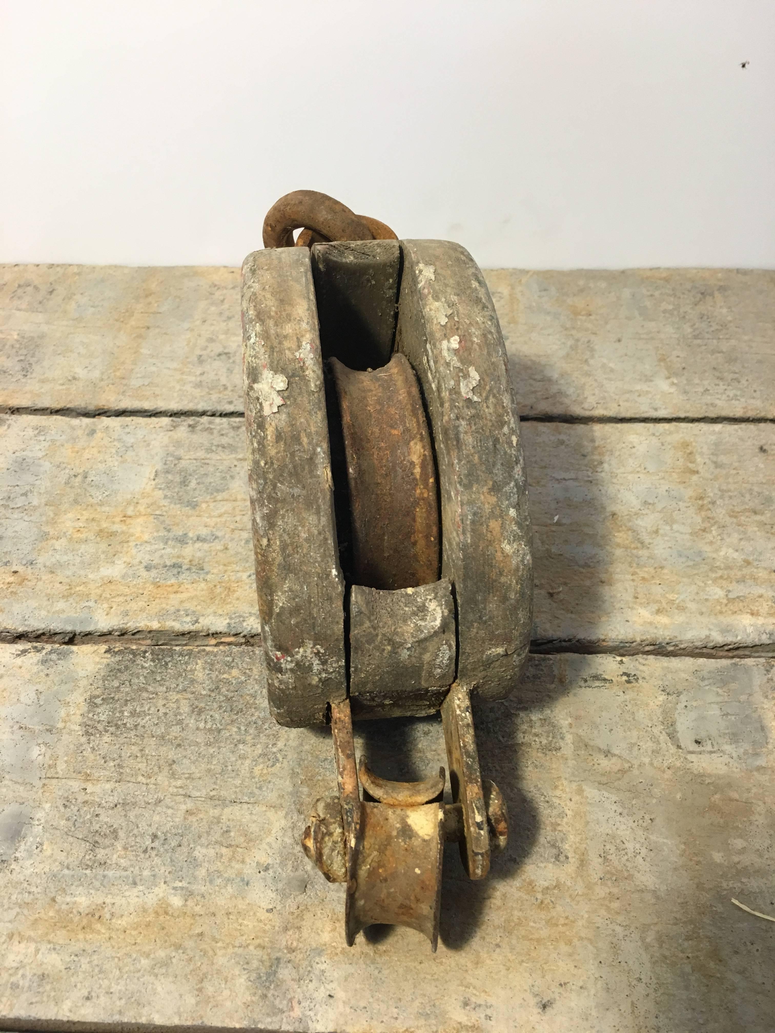 Vintage Wood Block Pulley with Hook For Sale at 1stDibs antique