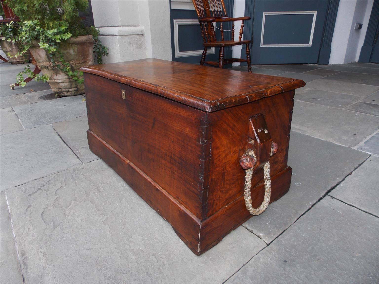 English Camphor Wood Sea Captain's Chest with Braided Beckets, Circa 1770 For Sale at 1stDibs