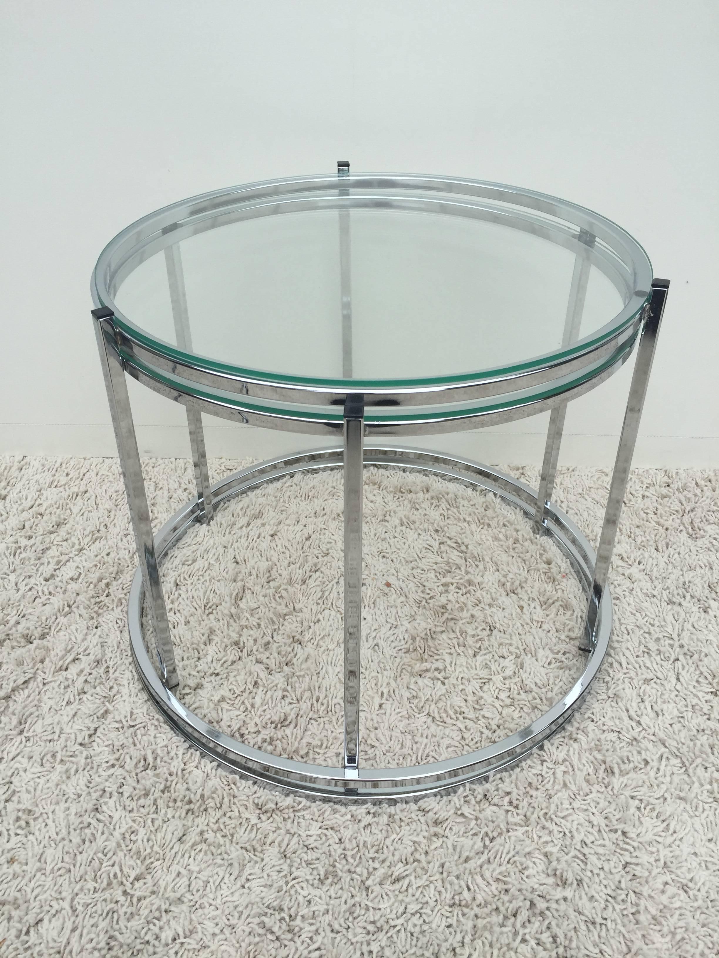 Milo Baughman Style Chrome Glass Stacking/Nesting Side Tables For Sale