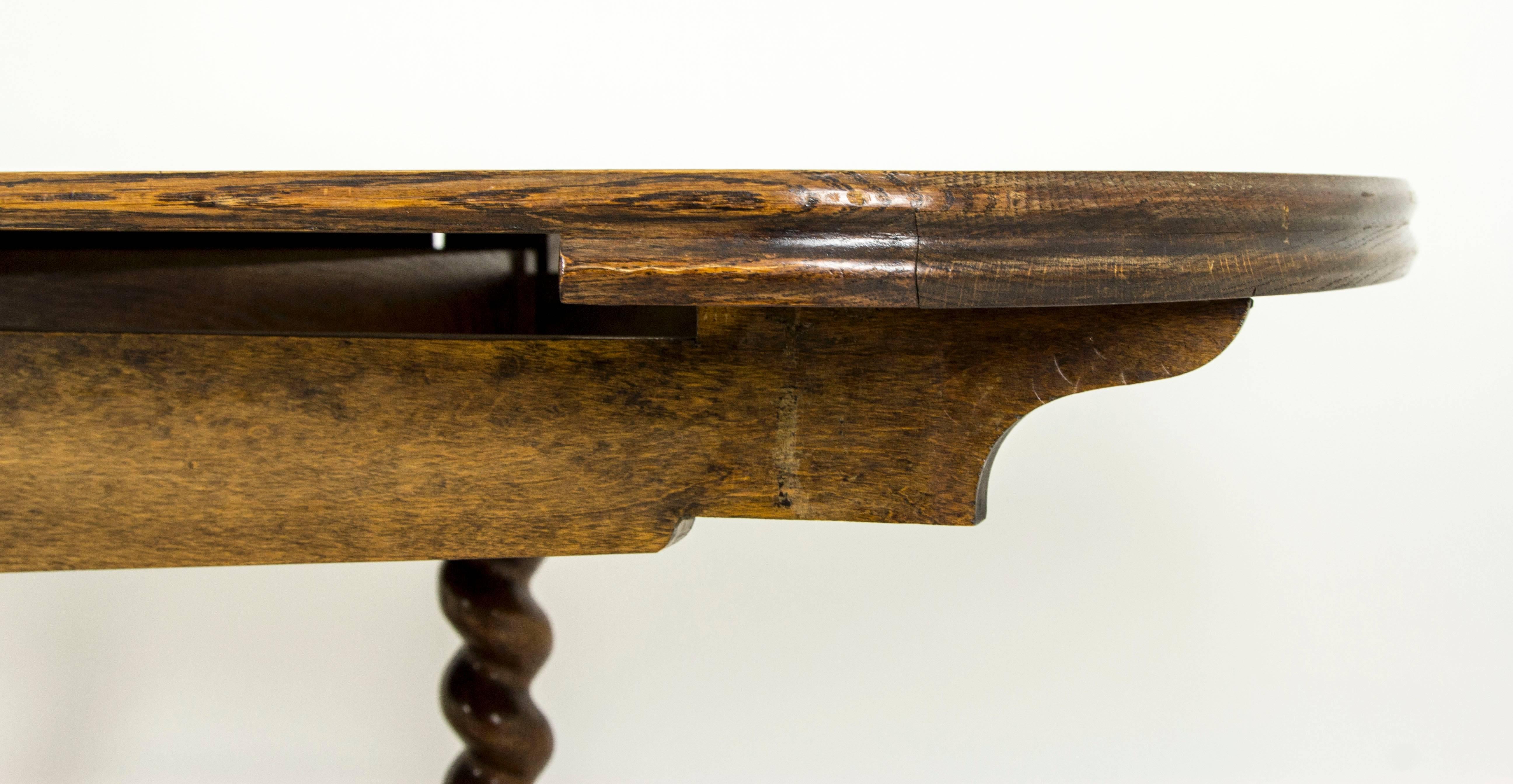 Antique Scottish Tiger Oak Oversized PullOut, DrawLeaf Dining Table