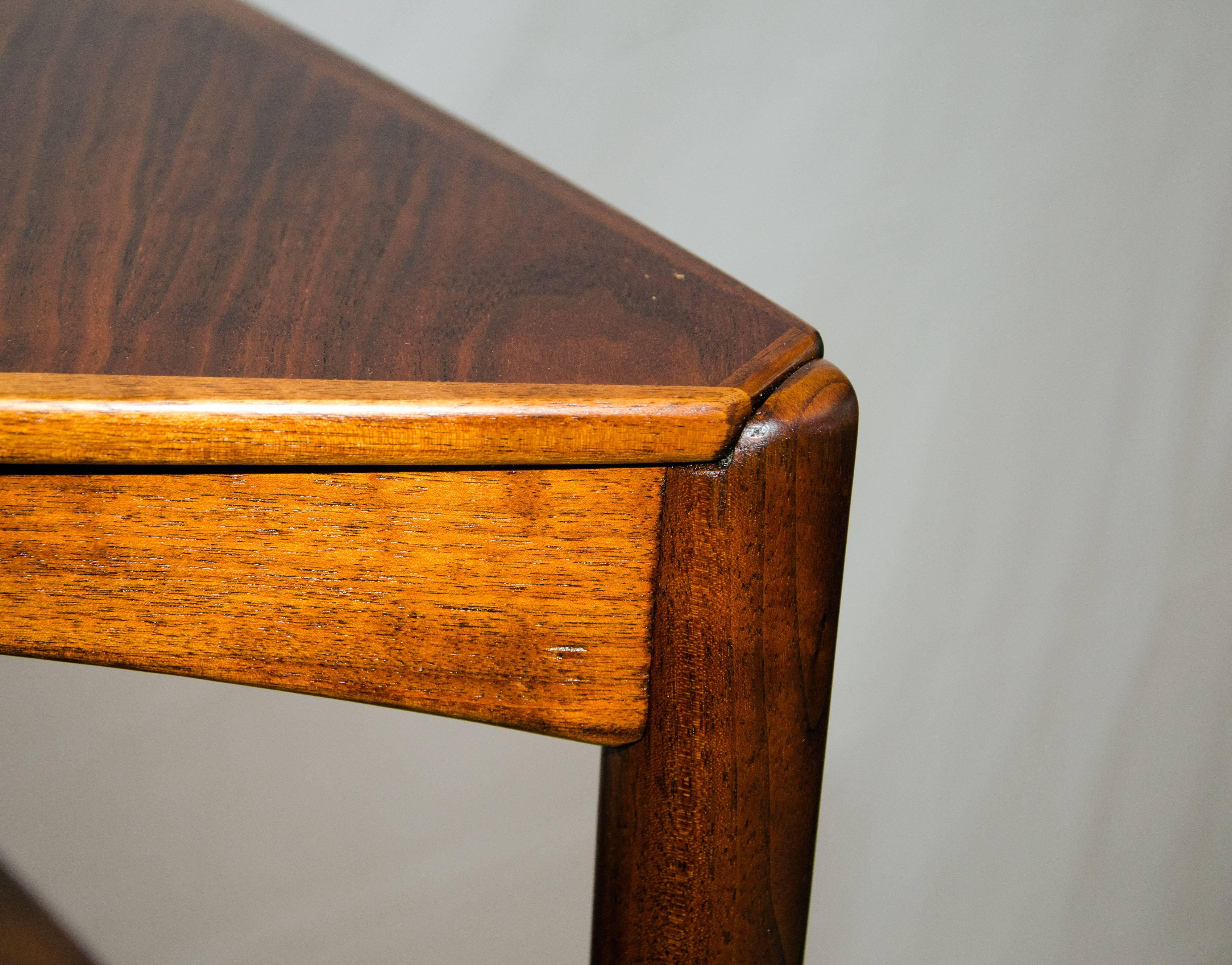 Set of Three MidCentury Walnut Triangular Nesting Tables at 1stDibs
