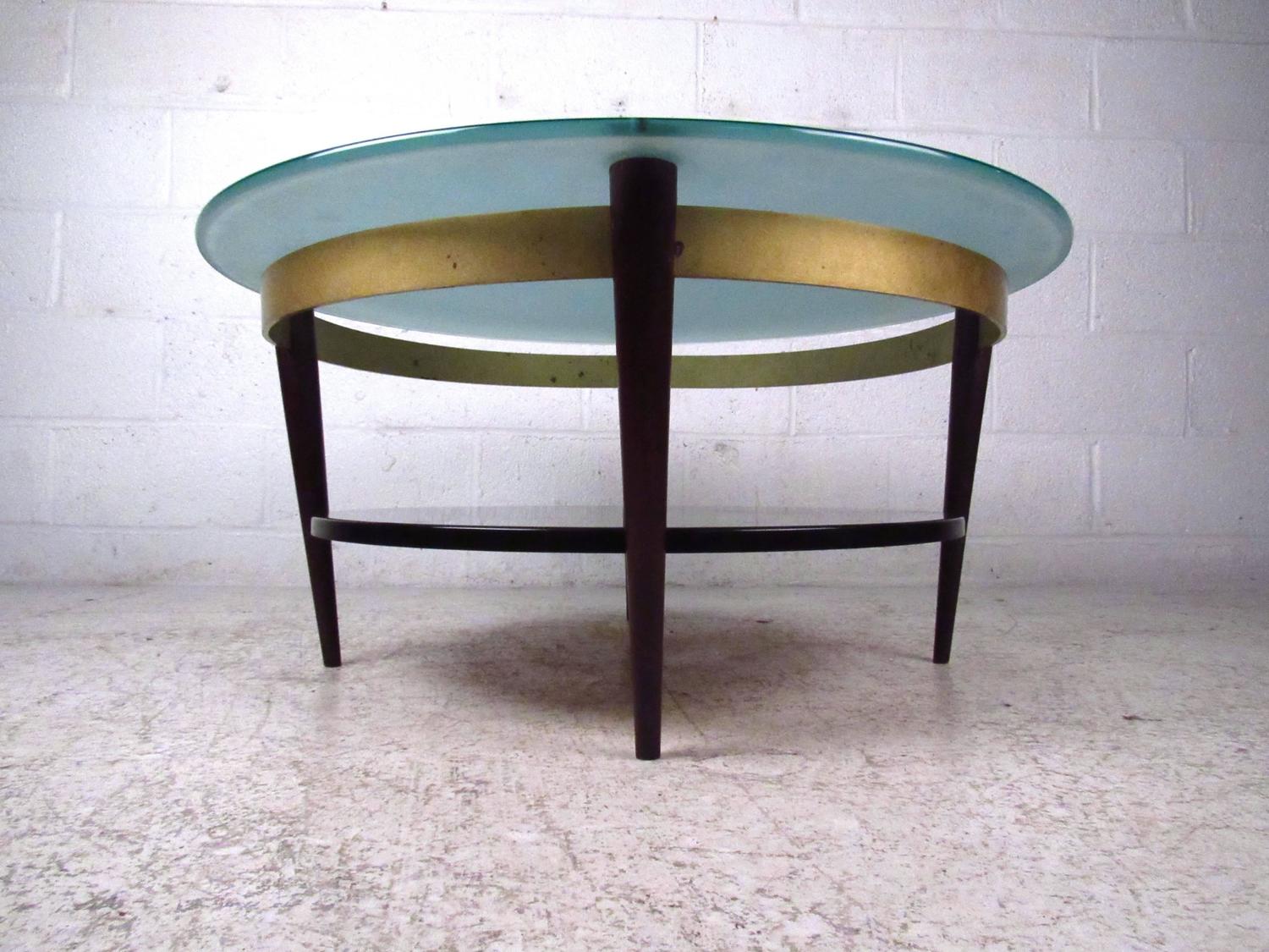 Unique MidCentury FloatingTop Glass and Brass Coffee Table For Sale at 1stdibs