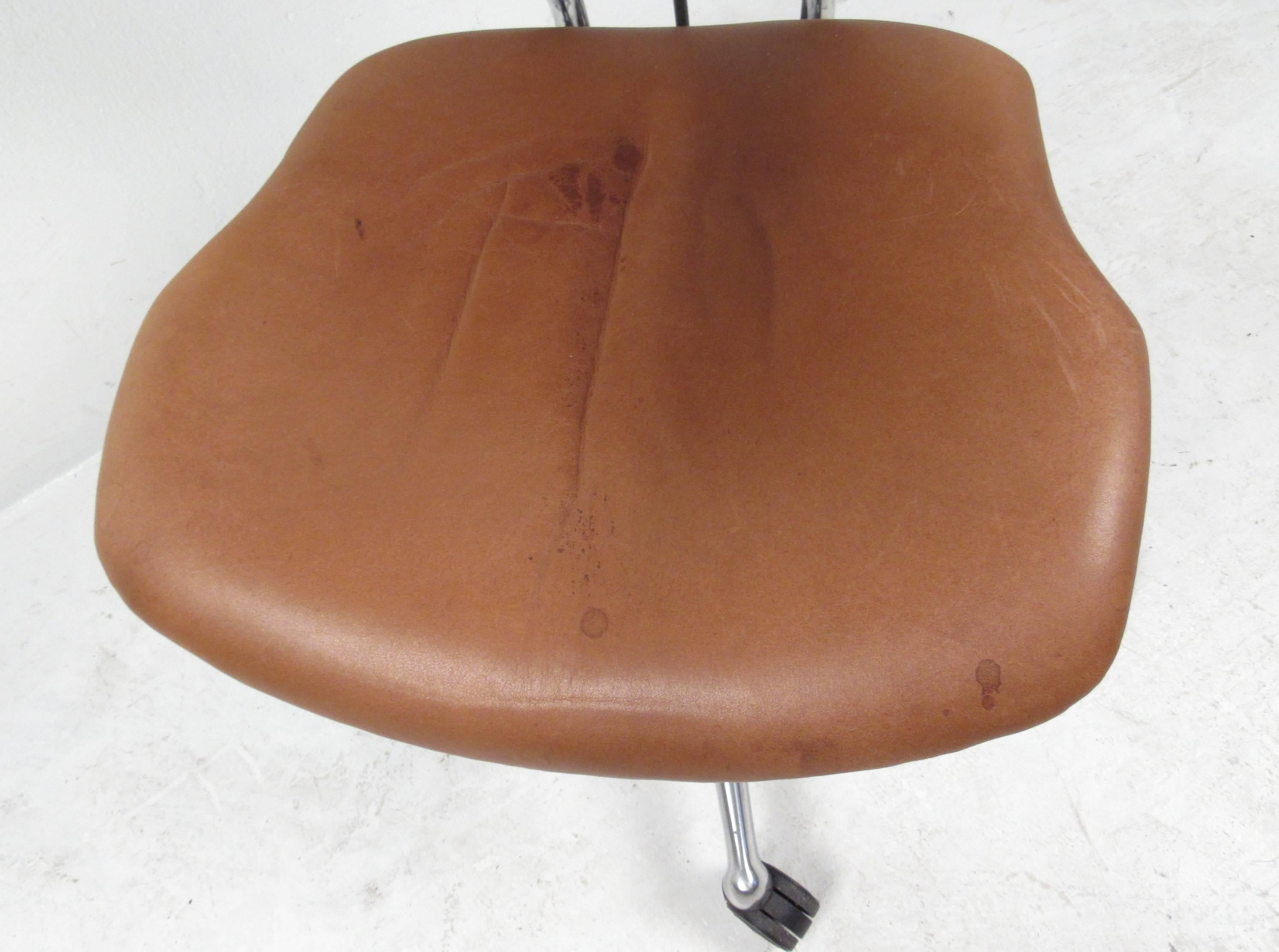 Midcentury Style Ergonomic Leather Swivel Desk Chair at 1stDibs