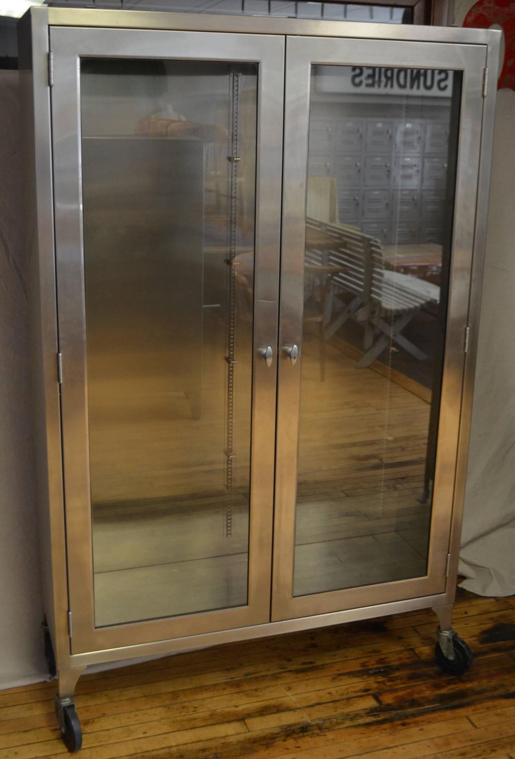 Medical Dental Apothecary Lab Lighted, TwoDoor Stainless