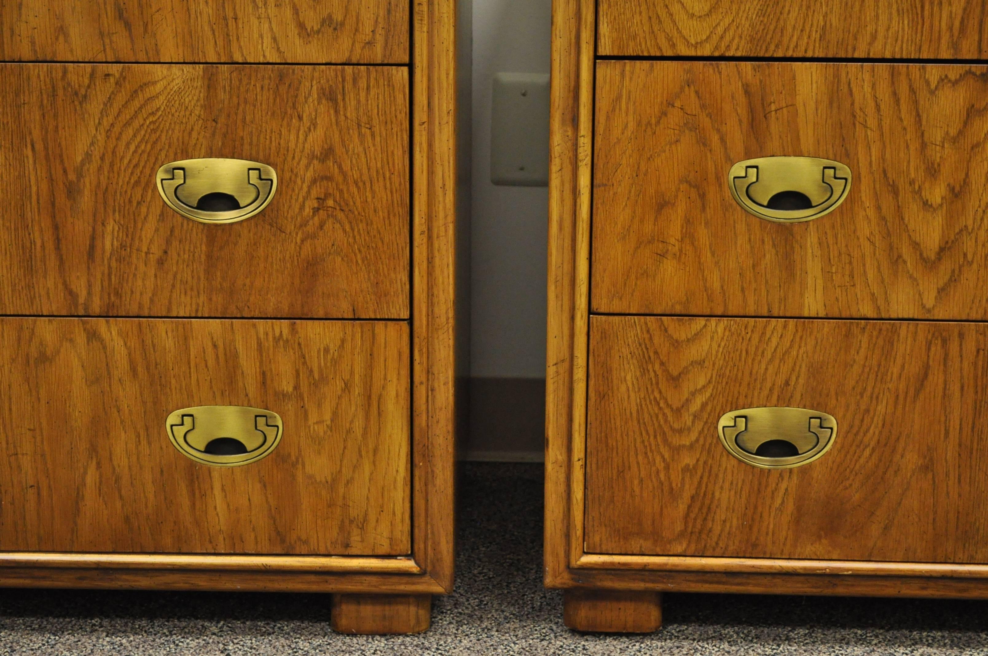 Pair of Campaign Style Bachelor Chests or Bedside Tables by Drexel