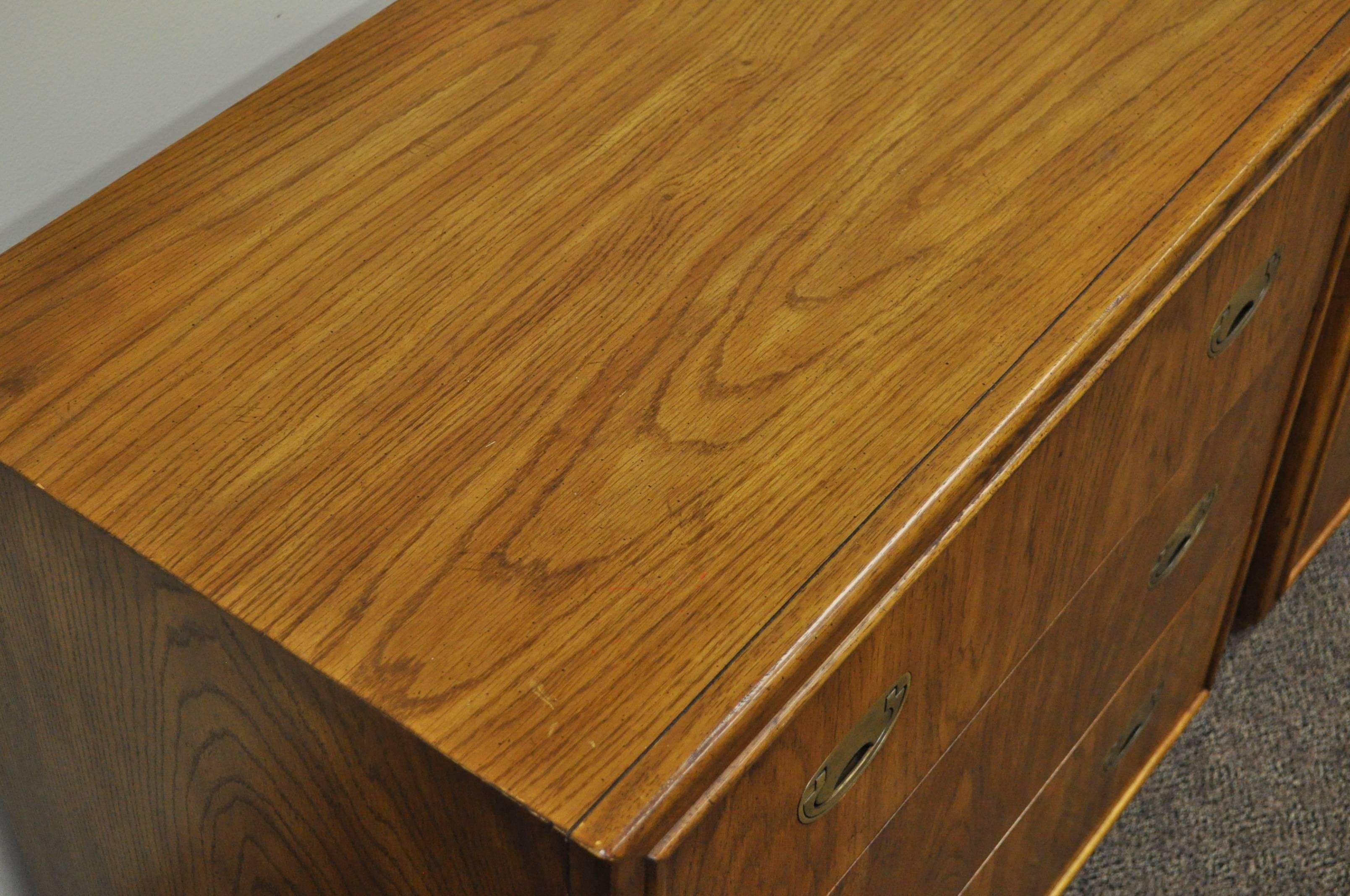 Pair of Campaign Style Bachelor Chests or Bedside Tables by Drexel