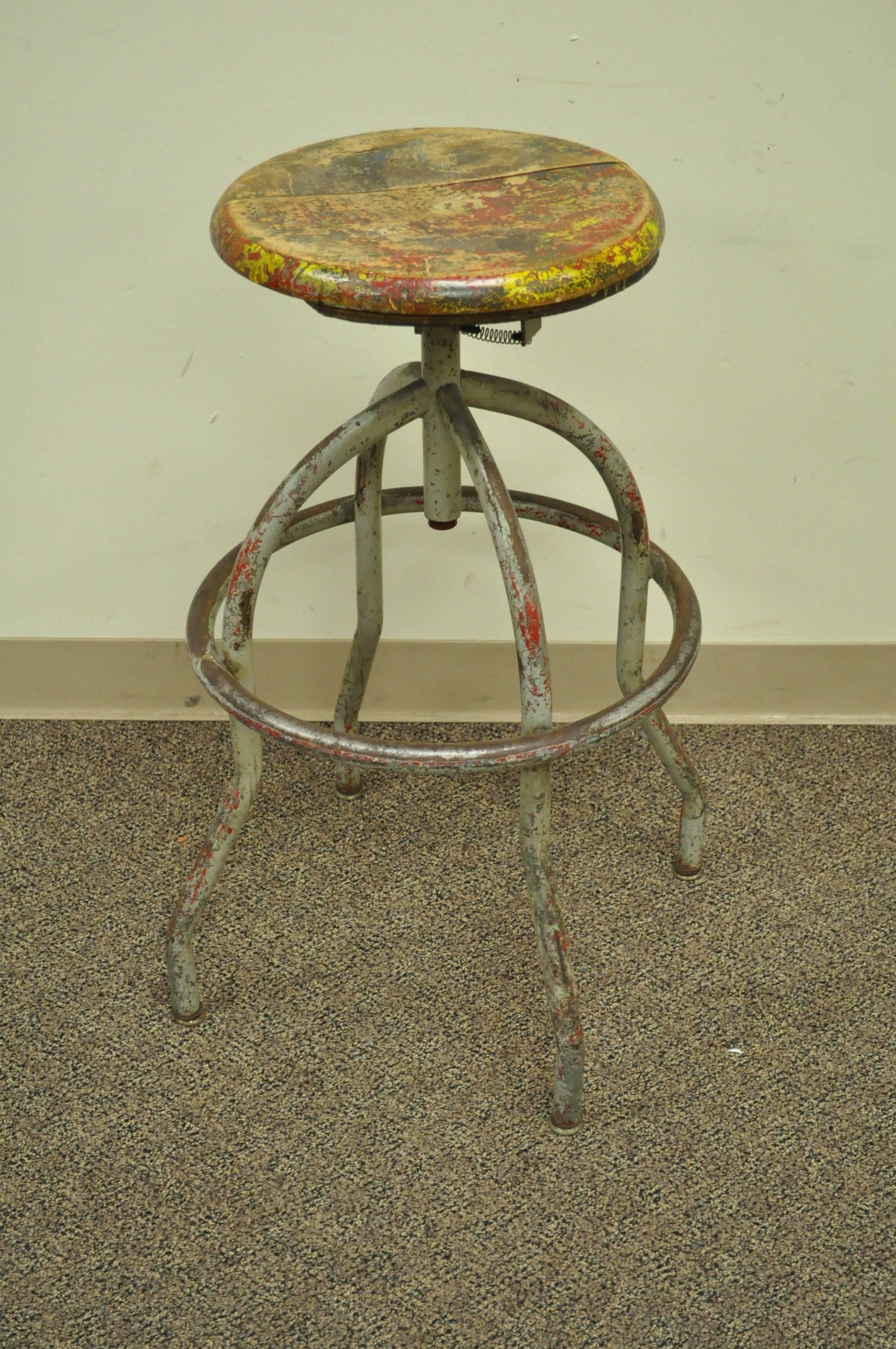 Vintage Adjustable Wood and Metal Work Stool Artist Painters Drafting