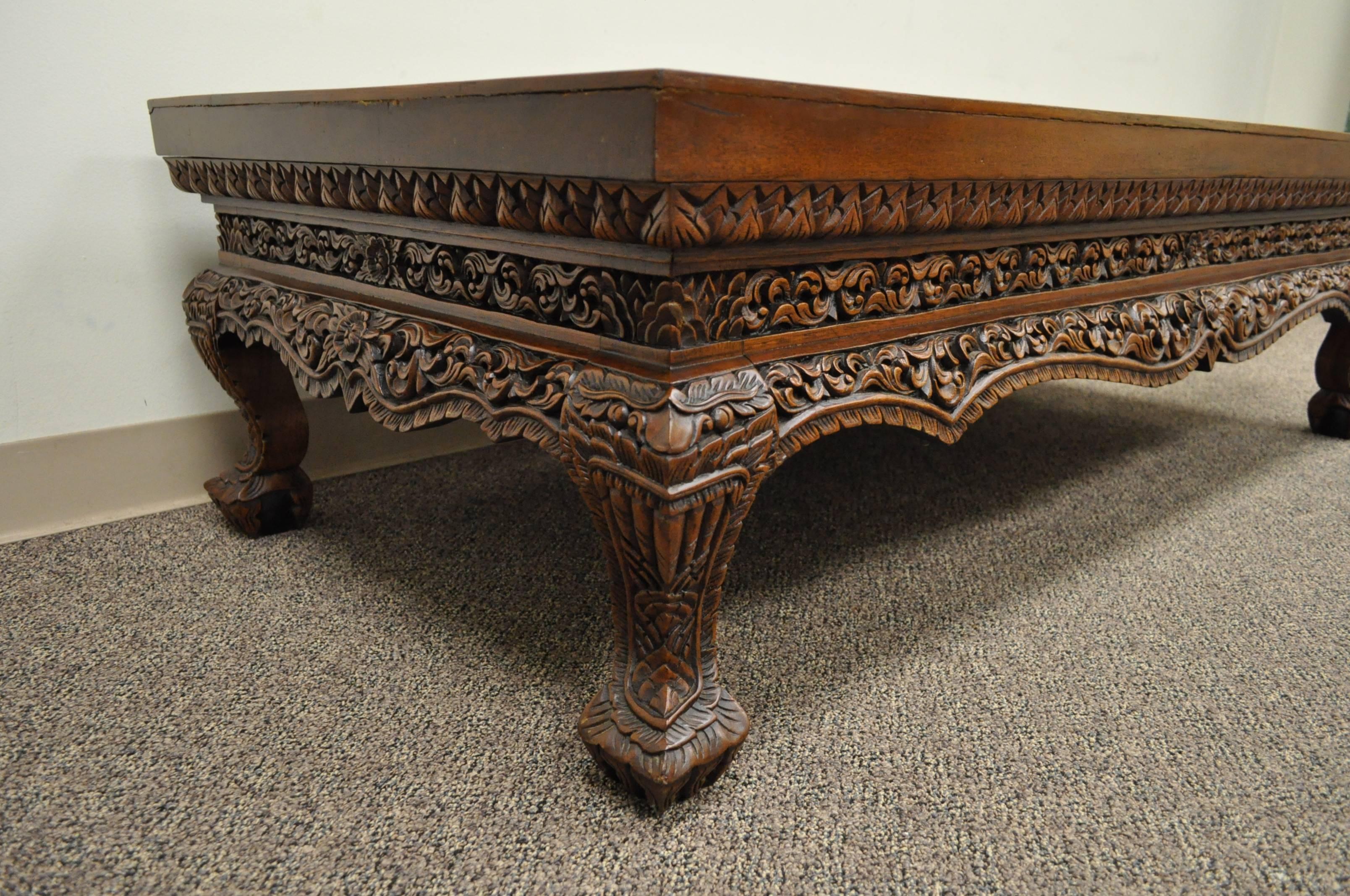 20th Century Vietnamese HandCarved Asian Coffee Low Table with Elephant Scene For Sale at
