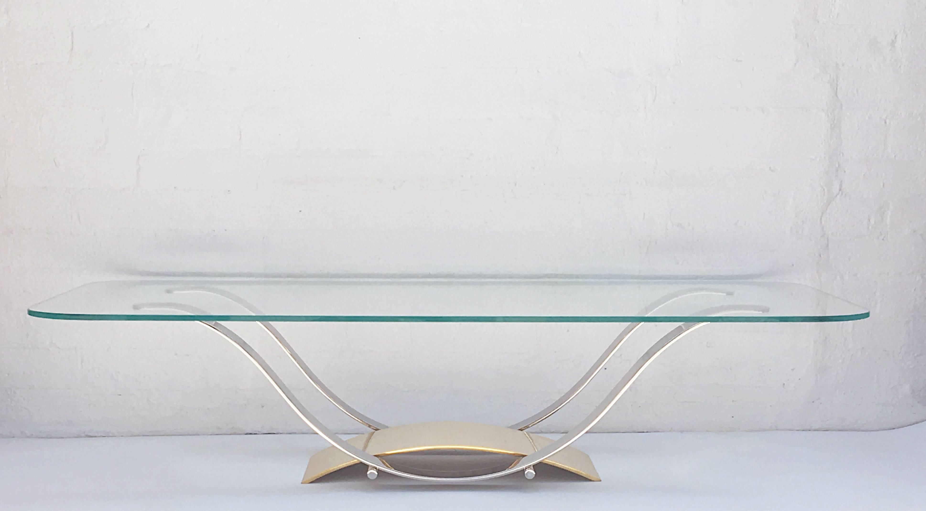 Polished Stainless Steel and Brass Cocktail Table For Sale at 1stDibs