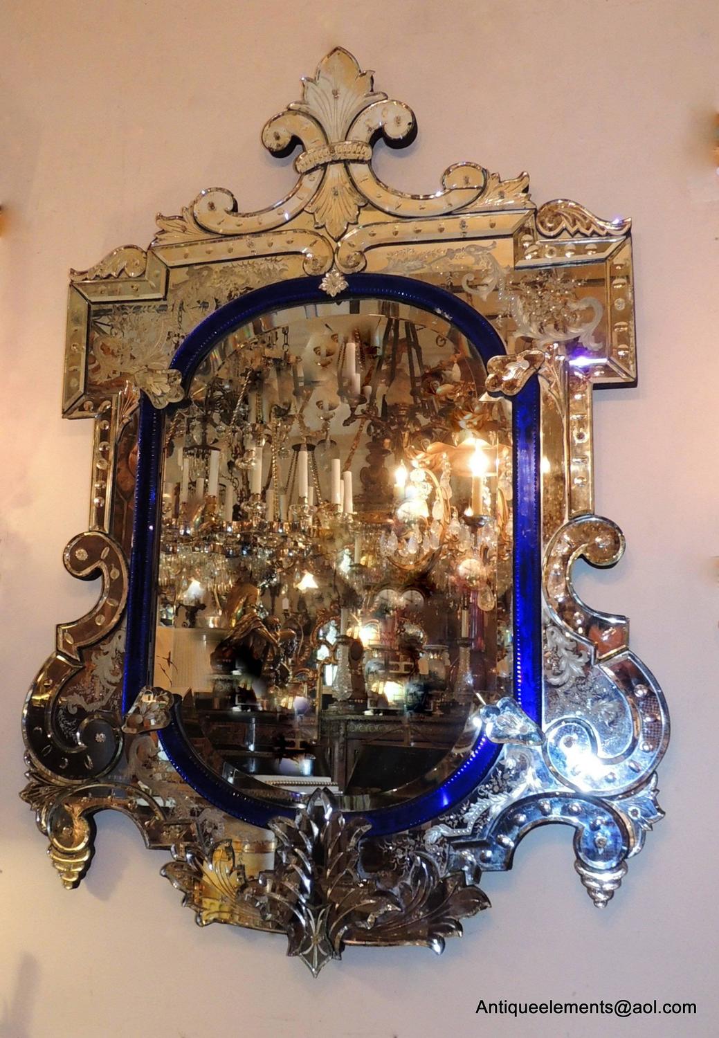 Wonderful Vintage Italian Blue Crystal and Beveled Glass Antique