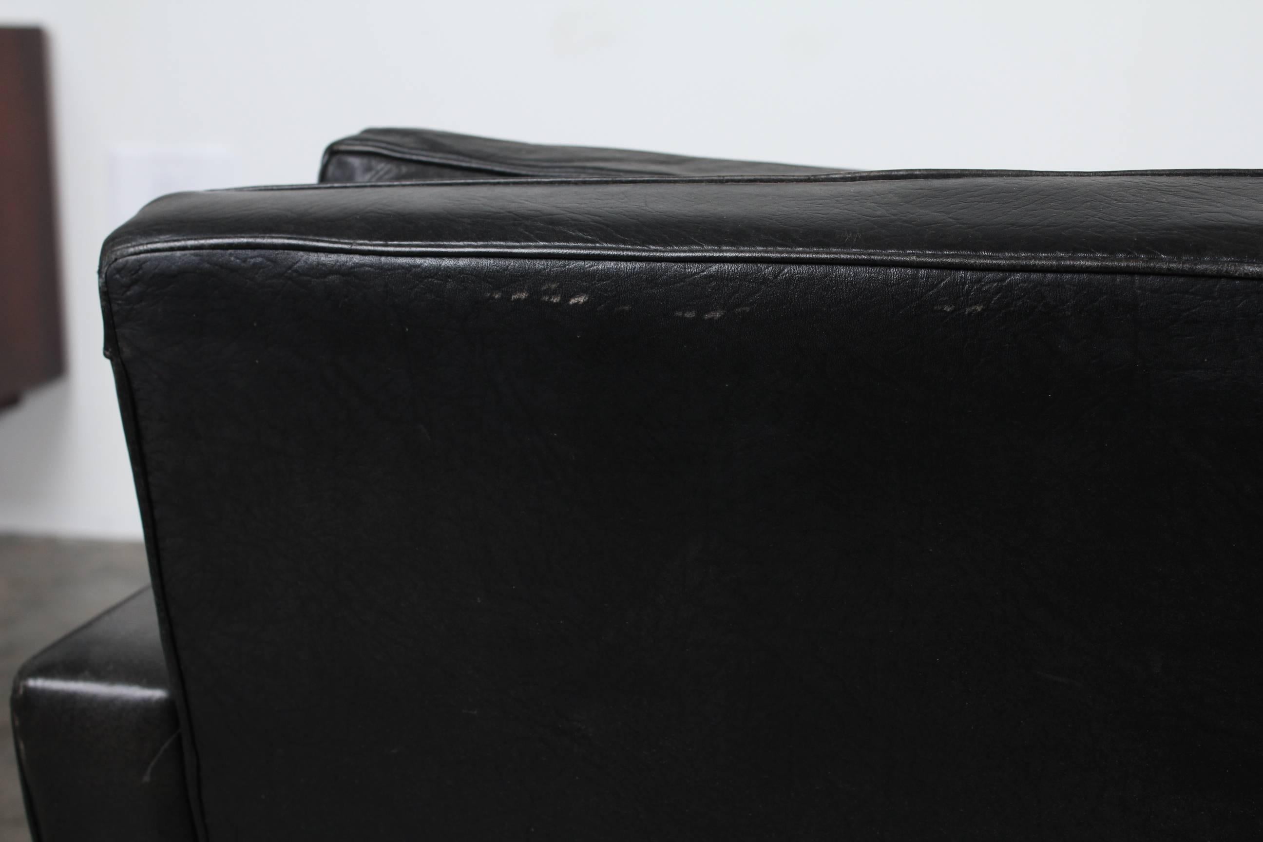 MidCentury Modern Black Leather Sofa with Chrome Legs at 1stDibs