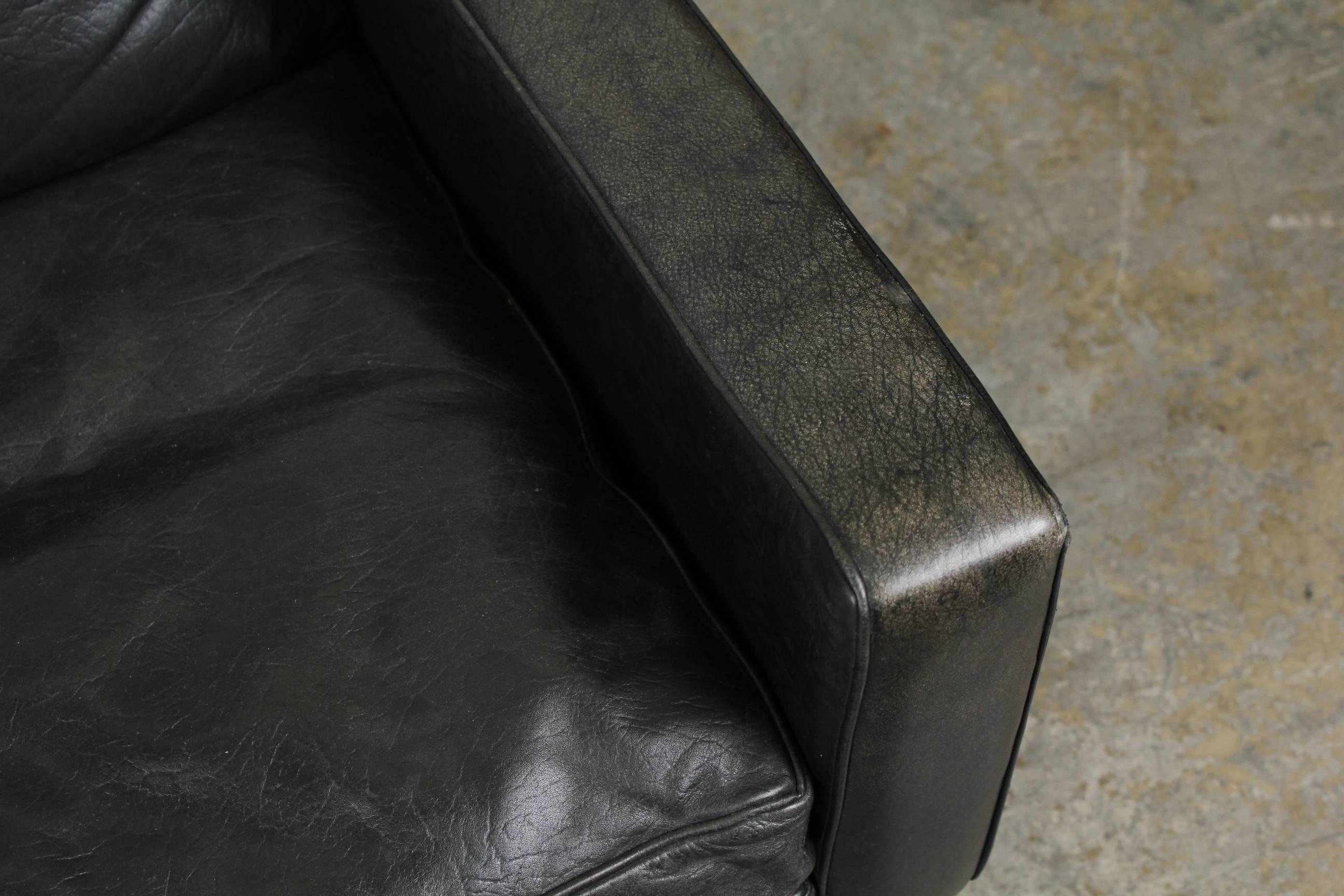 MidCentury Modern Black Leather Sofa with Chrome Legs at 1stDibs
