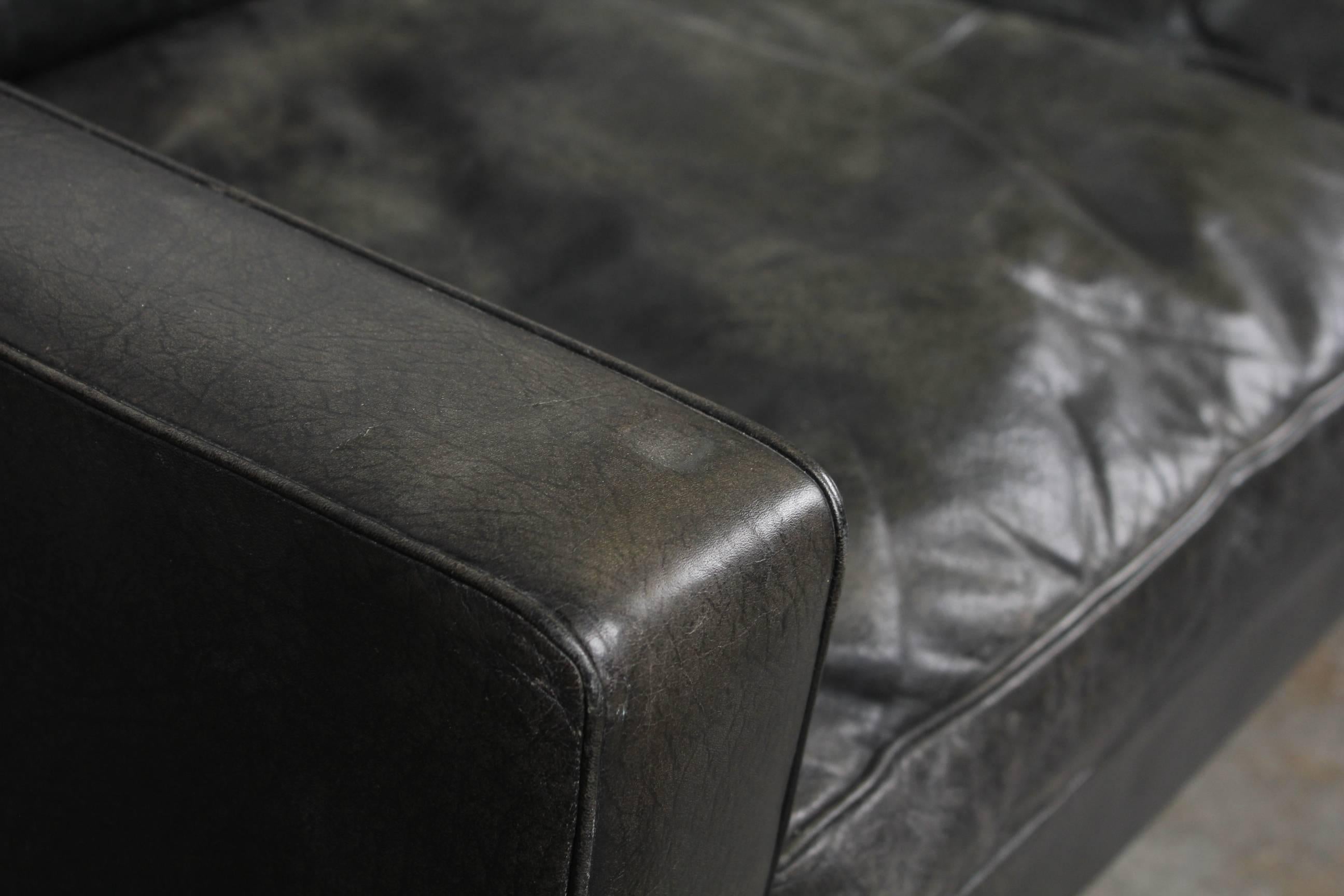 MidCentury Modern Black Leather Sofa with Chrome Legs at 1stDibs