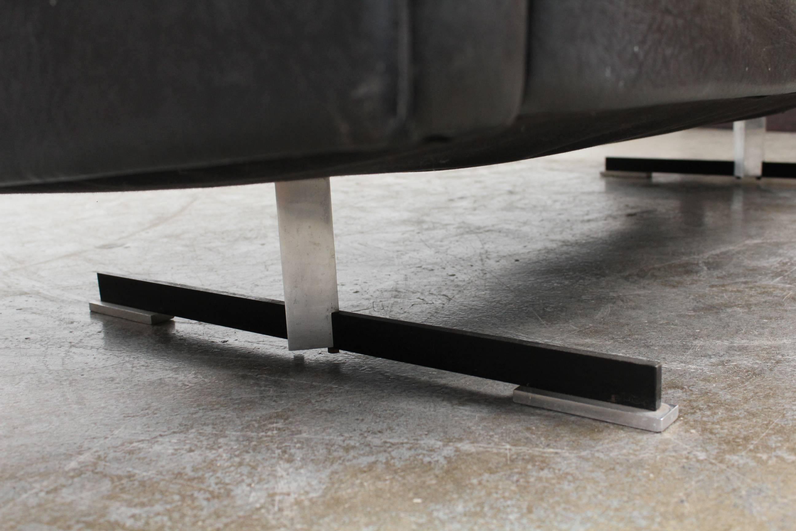 MidCentury Modern Black Leather Sofa with Chrome Legs at 1stDibs