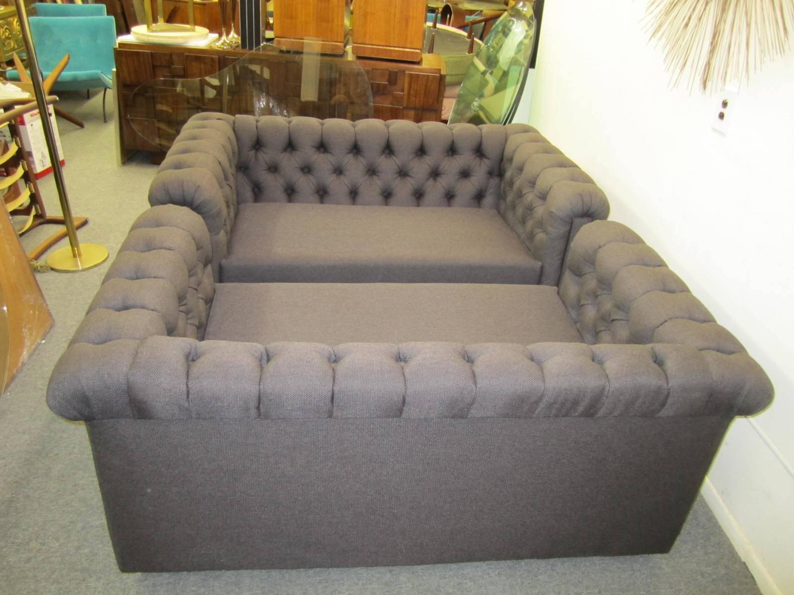 Stylish Pair of Probber Style Chesterfield Loveseat Sofas MidCentury
