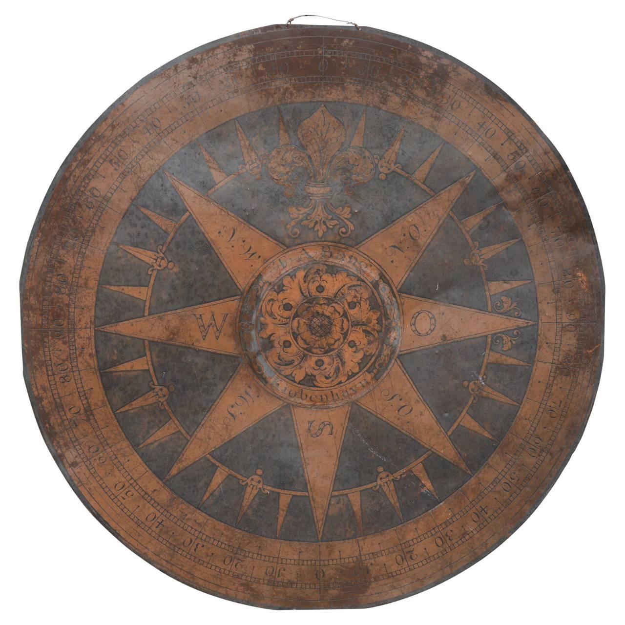 Copenhagen Compass, Large Thin Sheet of Metal Wall Decoration at 1stdibs