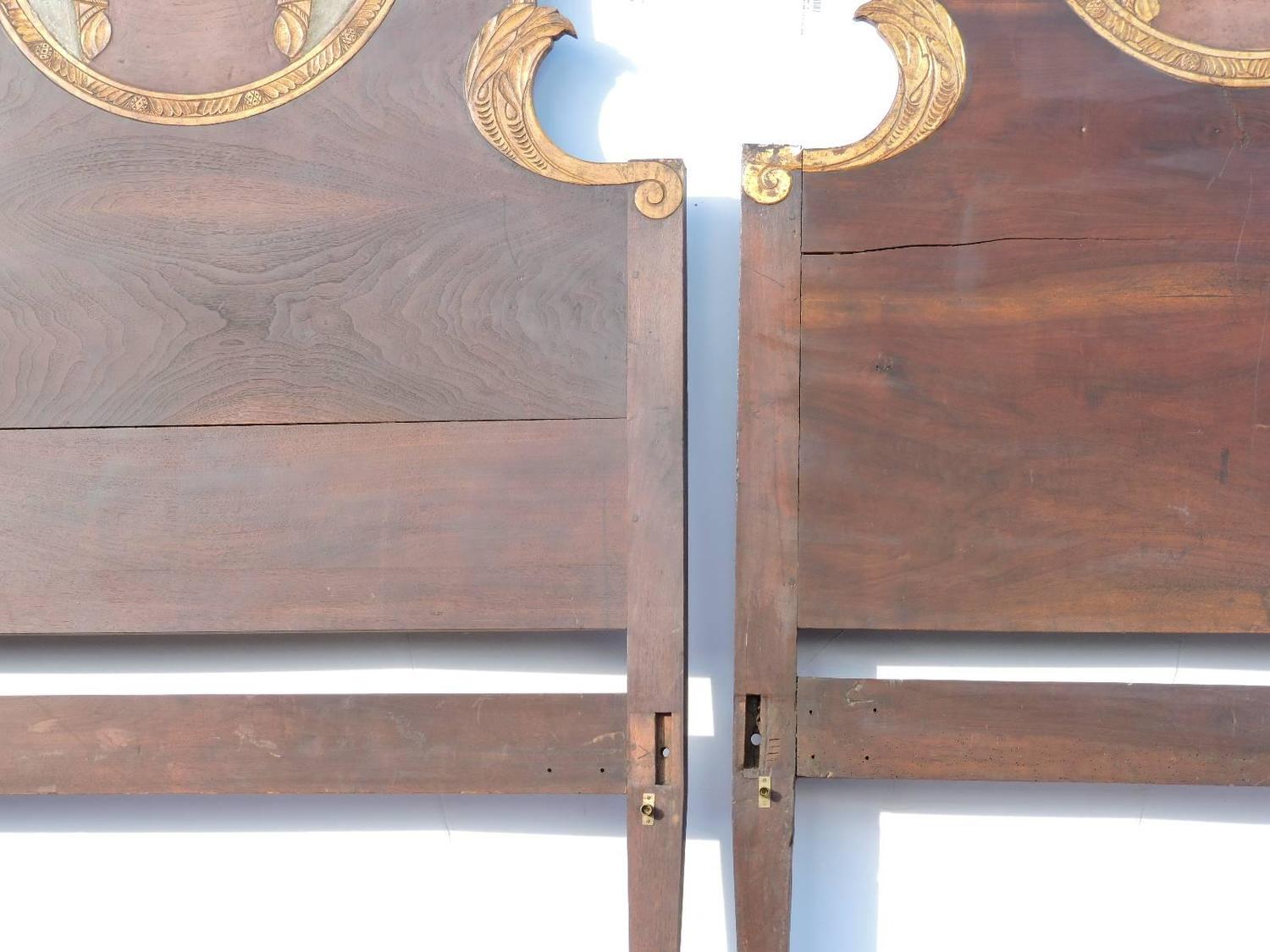 Pair of Antique Carved Painted and Gilded Italian Beds For Sale at 1stdibs