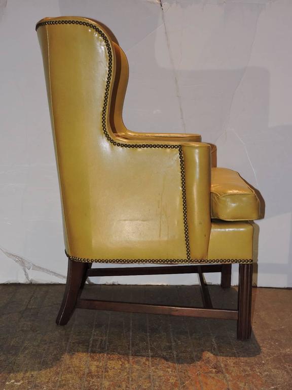 Chippendale Style Mustard Yellow Wingback Library Chair For Sale at 1stdibs