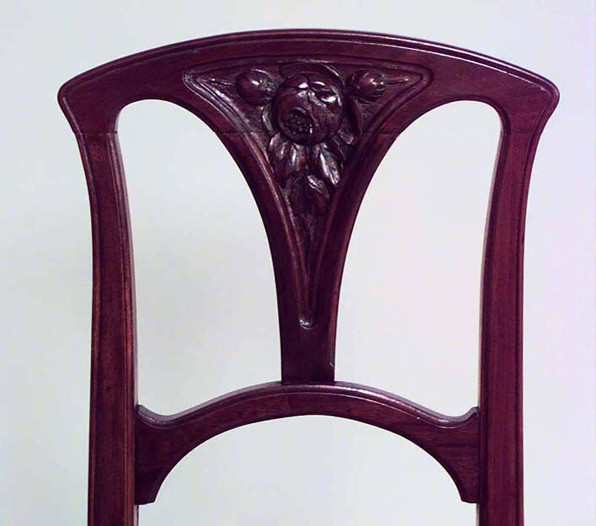 French Art Nouveau Walnut and Velvet Side Chair For Sale at 1stDibs