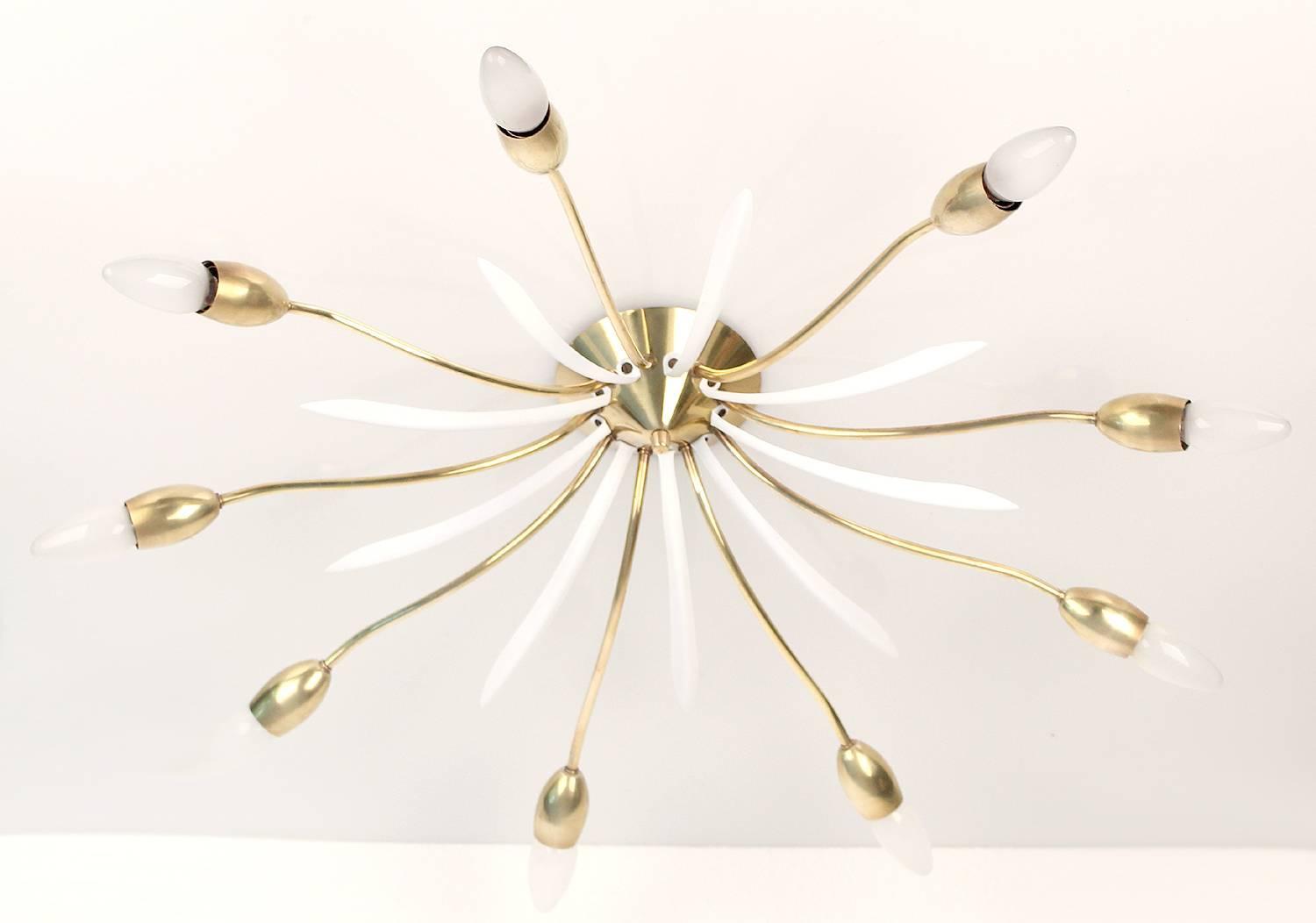 Sunburst Sputnik Chandelier Flush Mount Light Brass Ceiling Fixture For