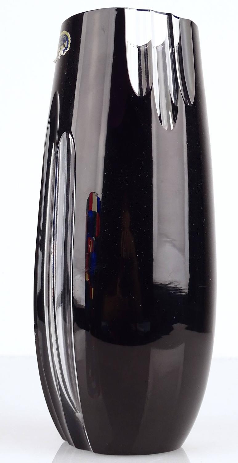 Midcentury Black Crystal Ebony Glass Vase, Bohemia at 1stdibs