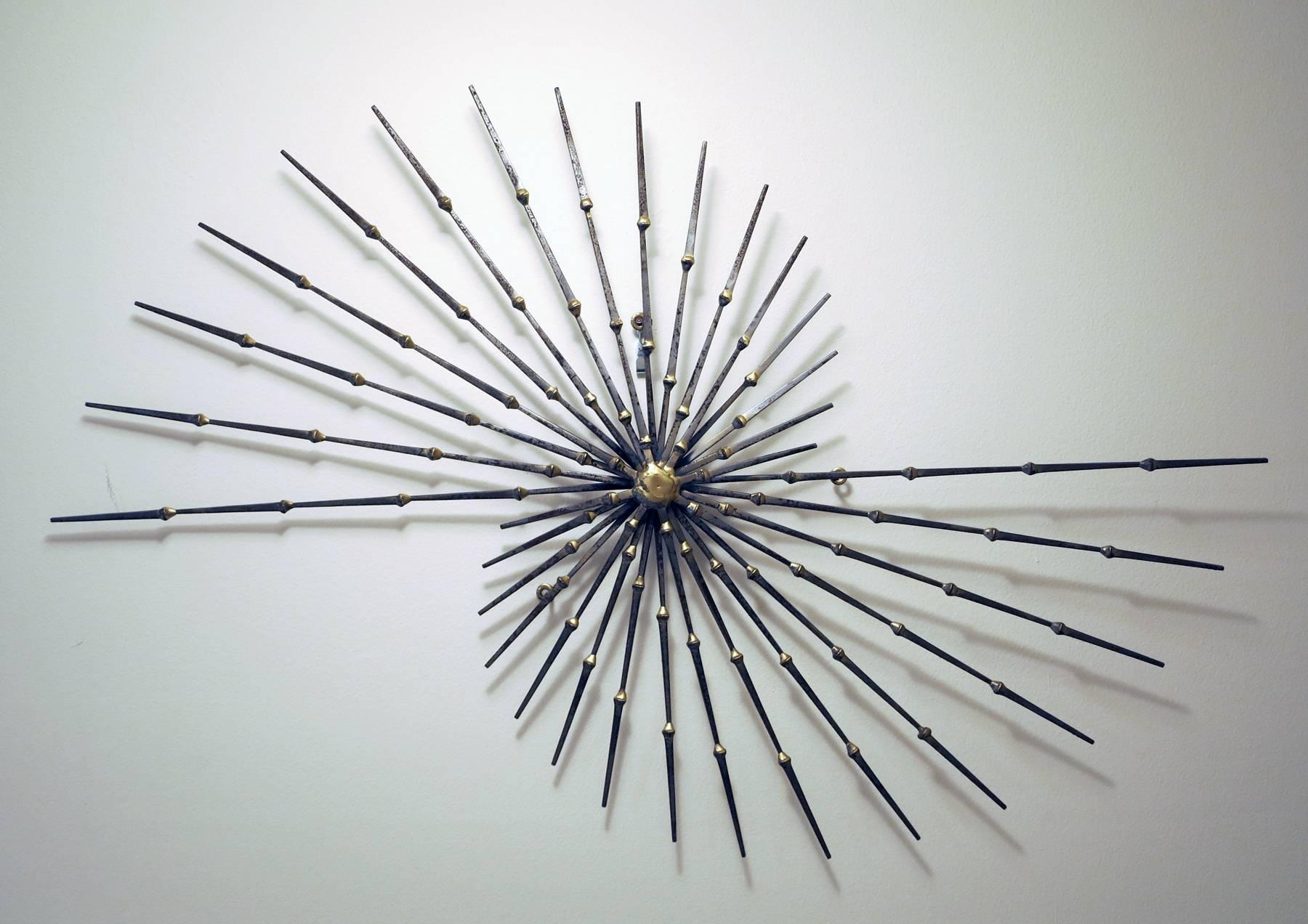 Ron Schmidt Brutalist Wall Art Welded Metal Nail Sculpture Starburst at