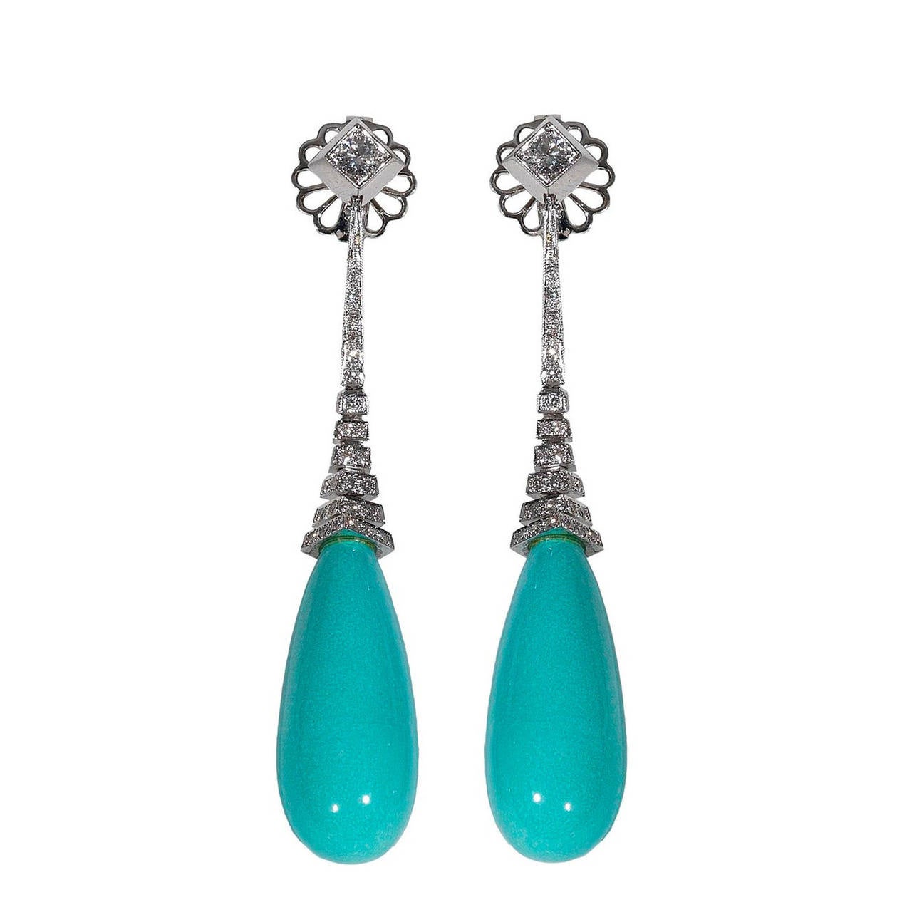 Turquoise Diamond Gold Dangle Earrings at 1stdibs