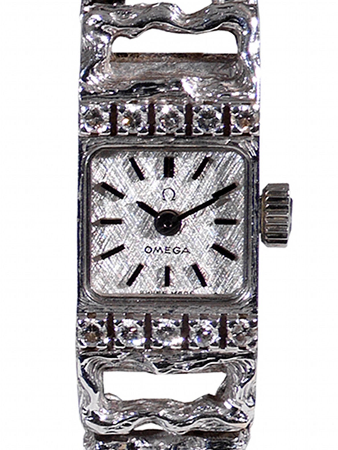 Omega Ladies White Gold Diamond Bracelet Wristwatch, circa 1960s For