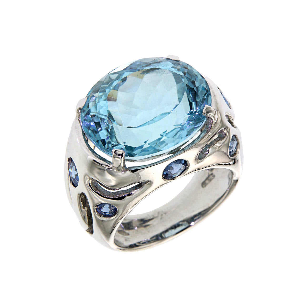 Blue Topaz Sapphire White Gold Modern Cocktail Ring For Sale at 1stdibs