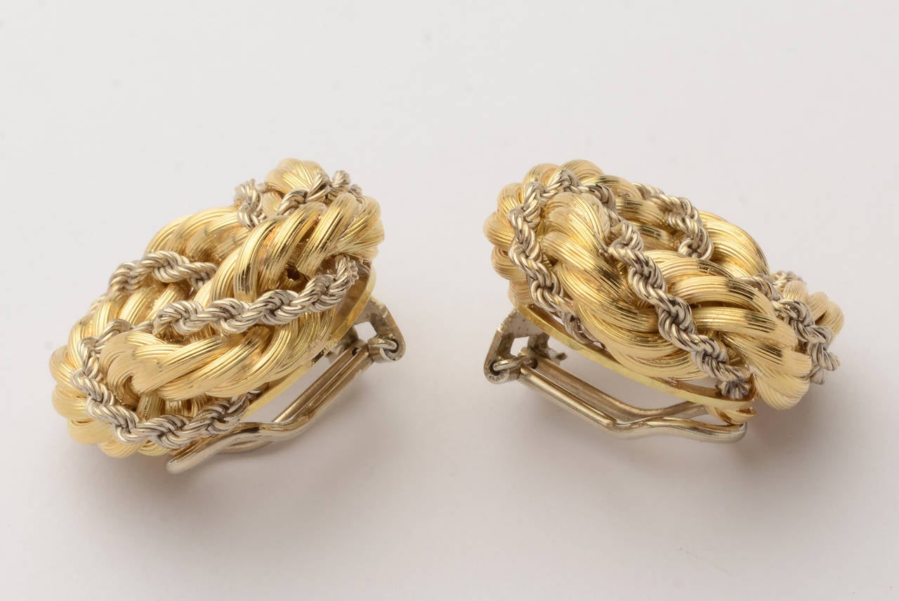 Two Color Gold Rope Twist Earrings at 1stDibs