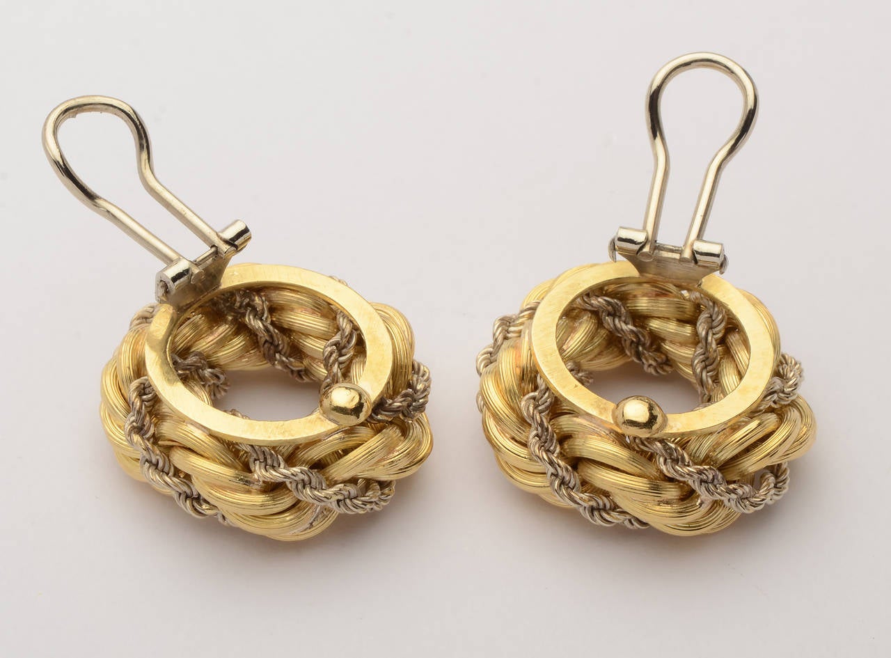 Two Color Gold Rope Twist Earrings at 1stDibs