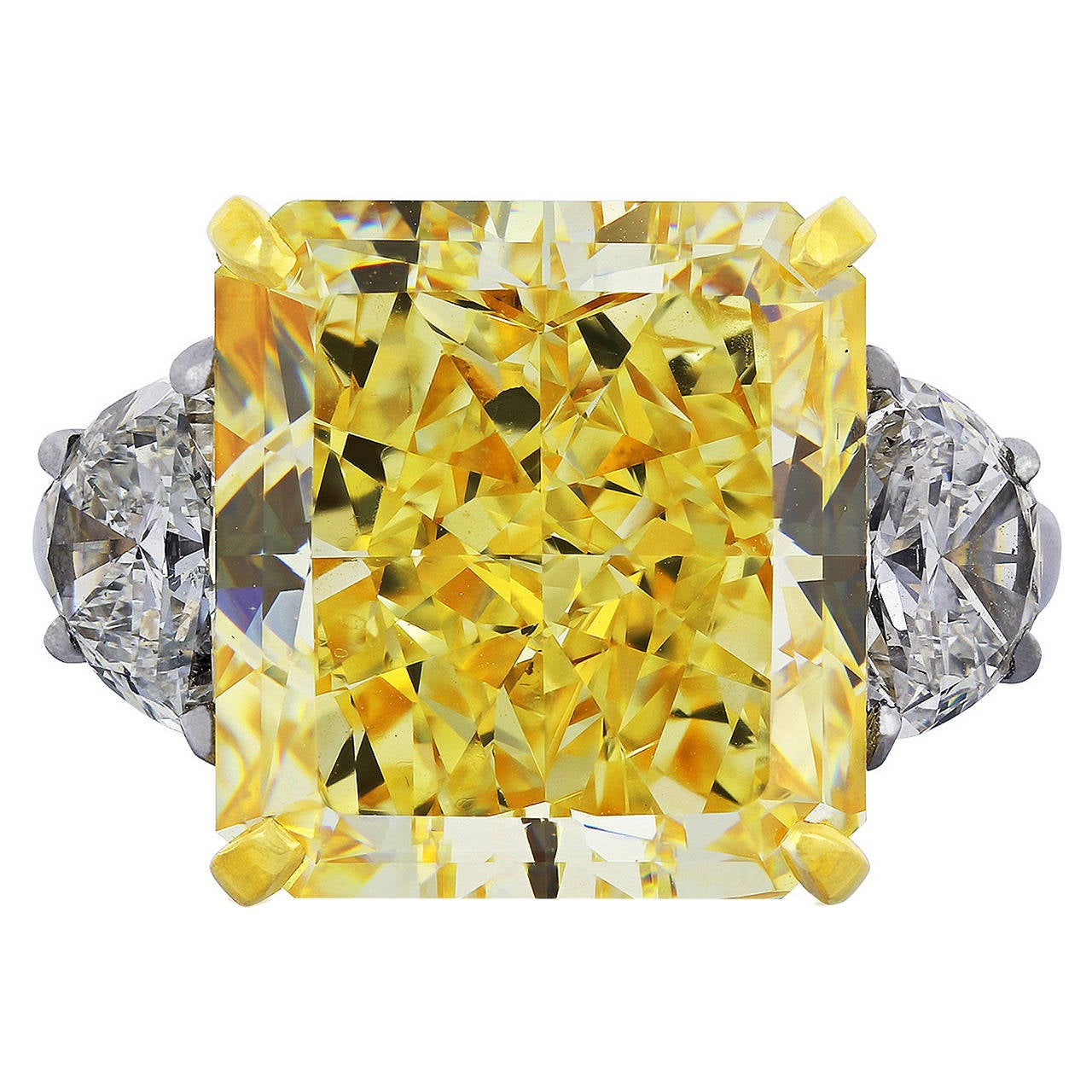 GIA Certified 14.63 Carat Fancy Yellow Diamond Three Stone Engagement