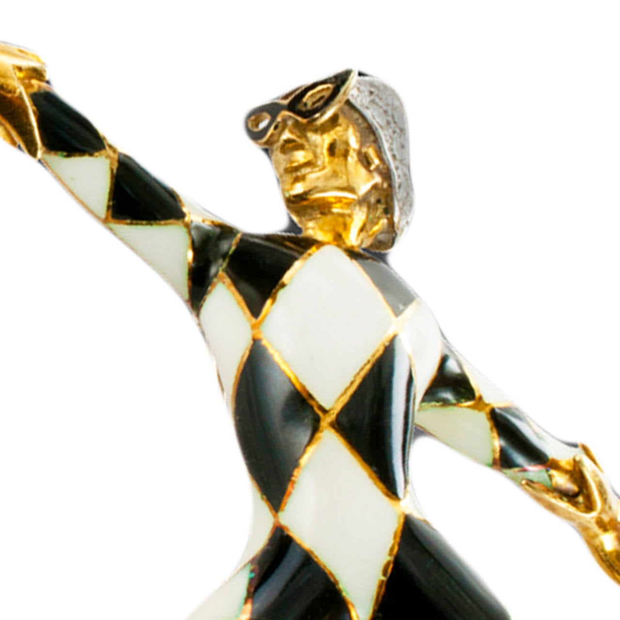 Black and White Enamel Dancing Harlequin Brooch at 1stDibs