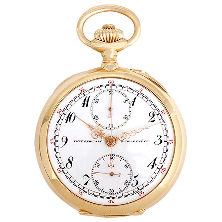 Patek Philippe Yellow Gold Chronograph Pocket Watch with Box and Papers