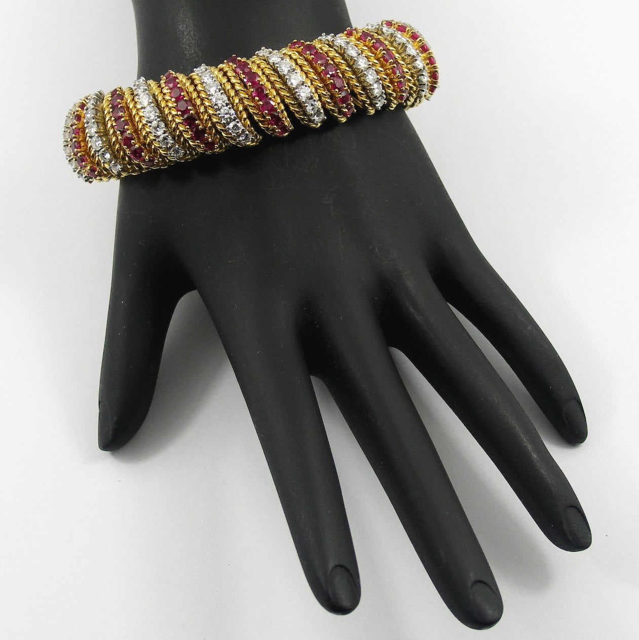 Ruby Diamond Gold Barber Pole Bracelet For Sale at 1stdibs