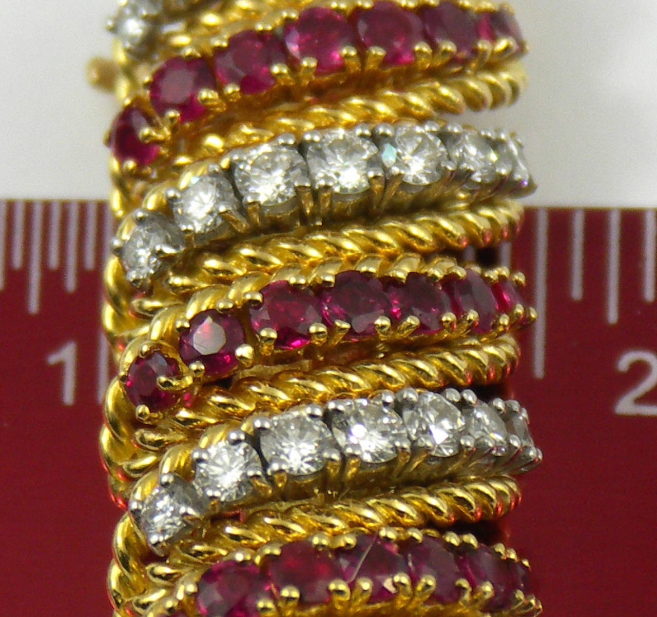 Ruby Diamond Gold Barber Pole Bracelet For Sale at 1stdibs