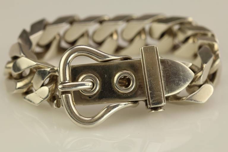 Hermes Sterling Silver Curb Link Buckle Bracelet at 1stDibs