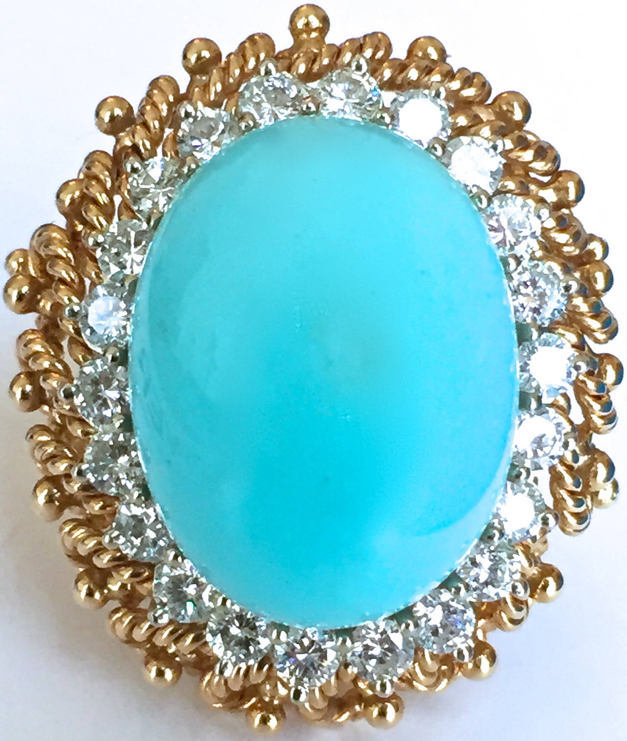 Turquoise Diamond Gold Cocktail Ring For Sale at 1stdibs