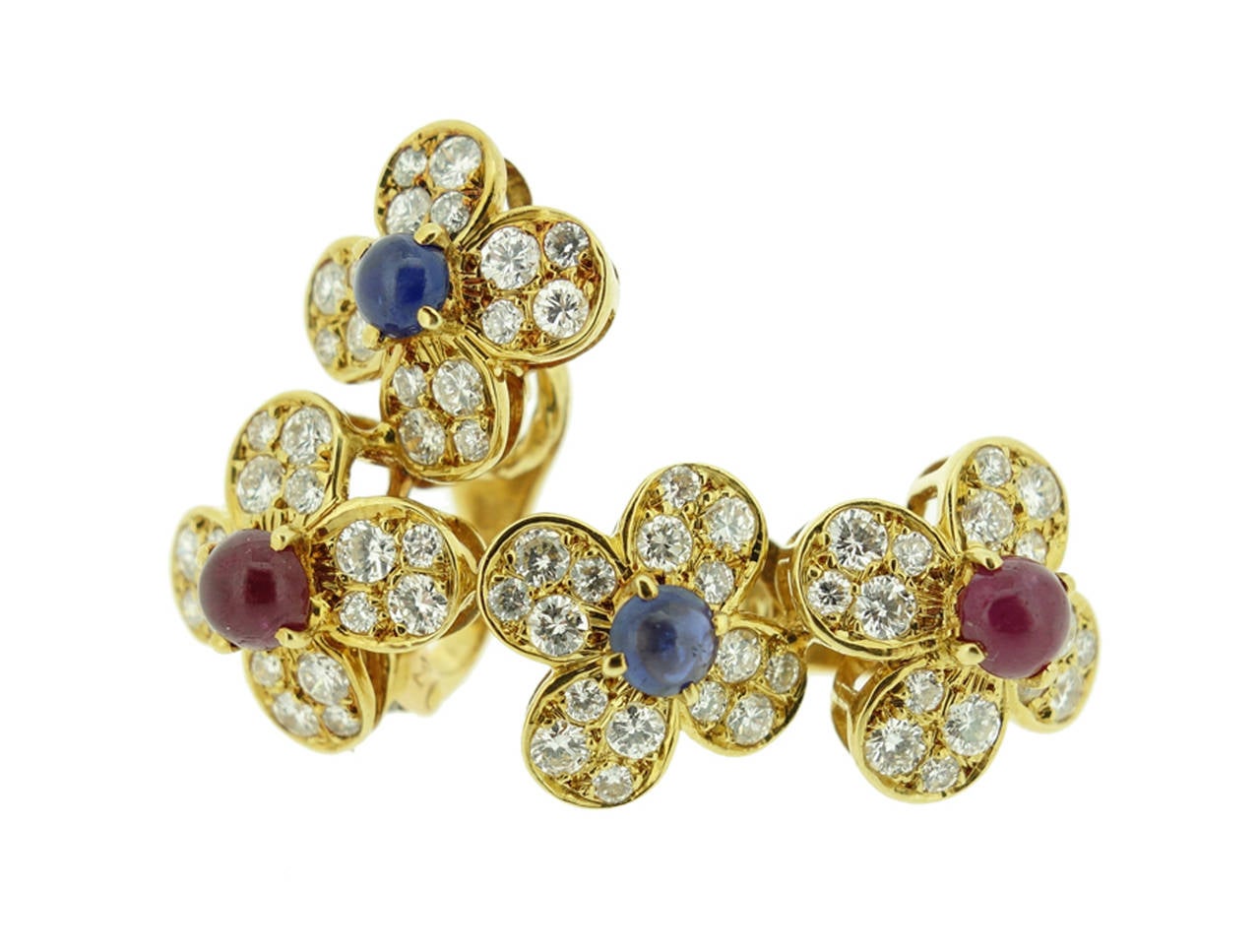 Van Cleef and Arpels Ruby Sapphire Diamond Gold Double Flower Earrings
