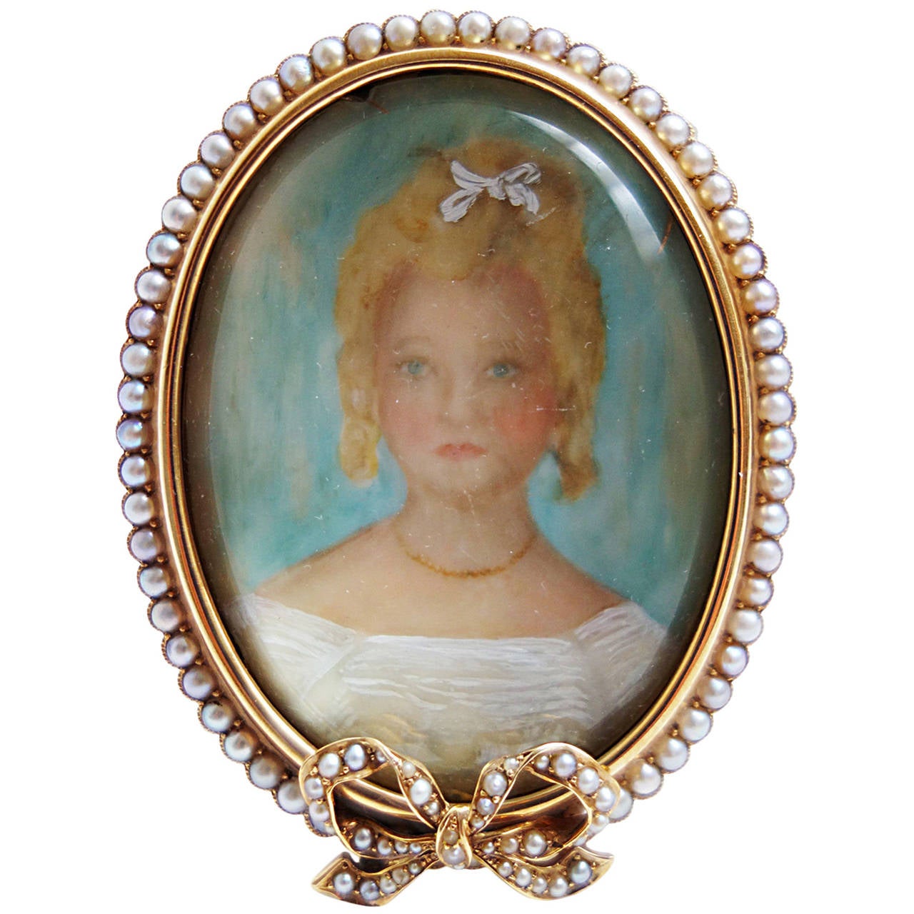 Antique Pearl Gold Portrait Miniature Picture Frame For Sale at 1stDibs
