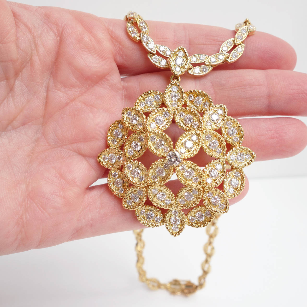 French Diamond Gold Pendant Necklace Enhancer For Sale at 1stDibs