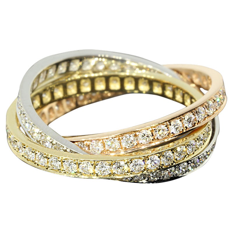 TriColor Diamond Three Color Gold Rolling Rings Set at 1stDibs three color gold ring, tri