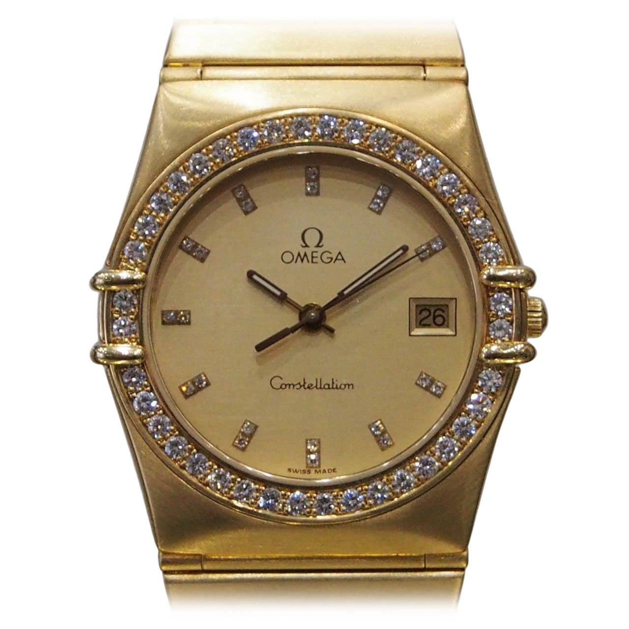 Omega Yellow Gold Diamond Constellation Quartz Wristwatch For Sale at