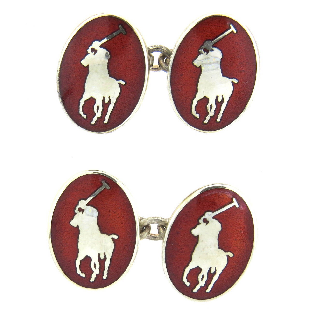 Ralph Lauren Red Enamel Sterling Silver Polo Cufflinks at 1stDibs