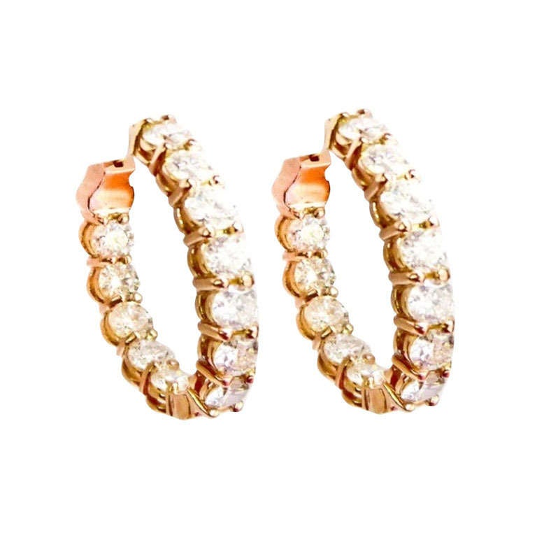 Rose Gold Diamond Hoop Earrings For Sale at 1stDibs
