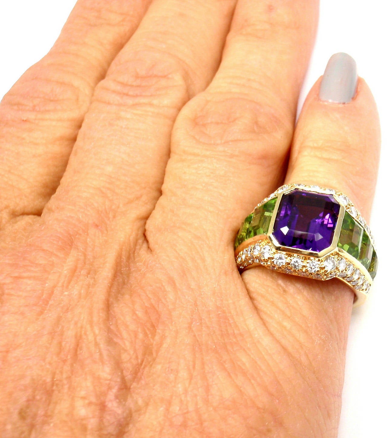 Bulgari Amethyst Peridot Diamond Gold Ring at 1stDibs amethyst
