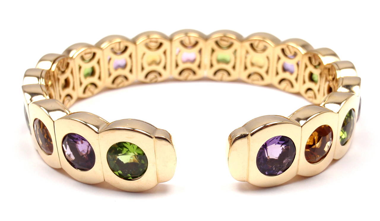 Chanel Multi Color Stone Yellow Gold Cuff Bangle Bracelet at 1stDibs
