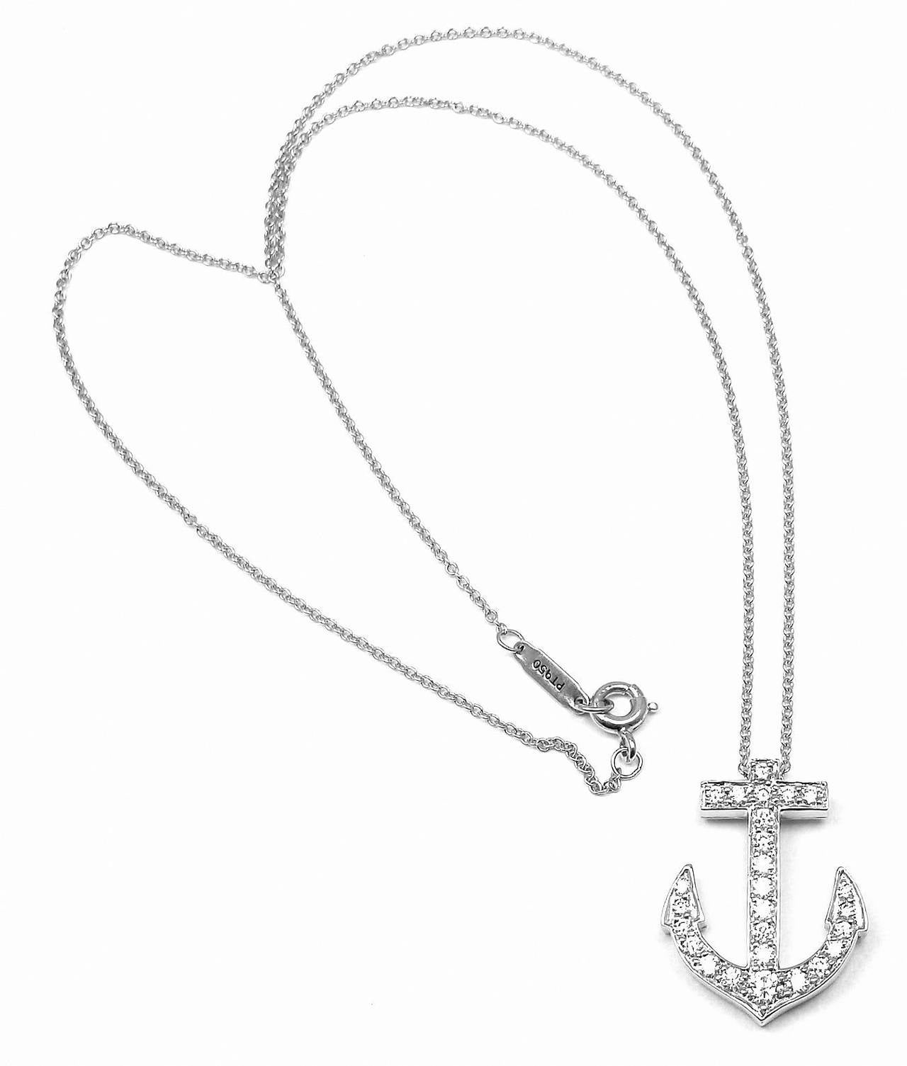 Tiffany and Co. Diamond Platinum Anchor Pendant Necklace at 1stDibs