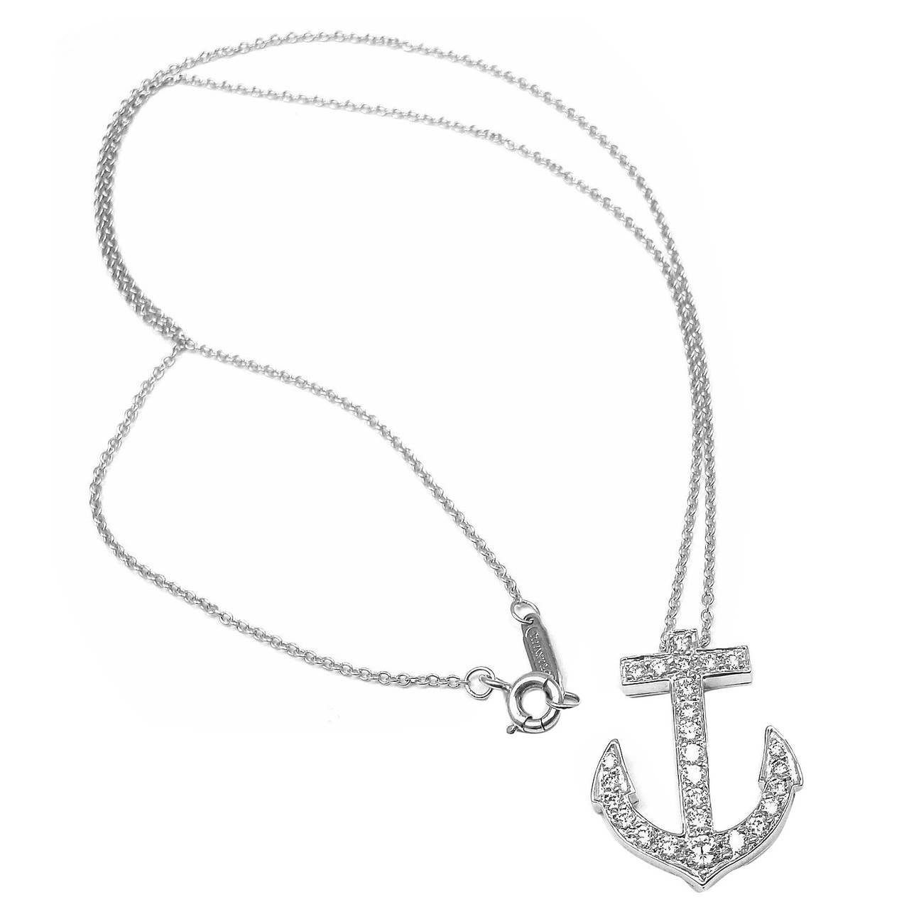 Tiffany and Co. Diamond Platinum Anchor Pendant Necklace at 1stDibs